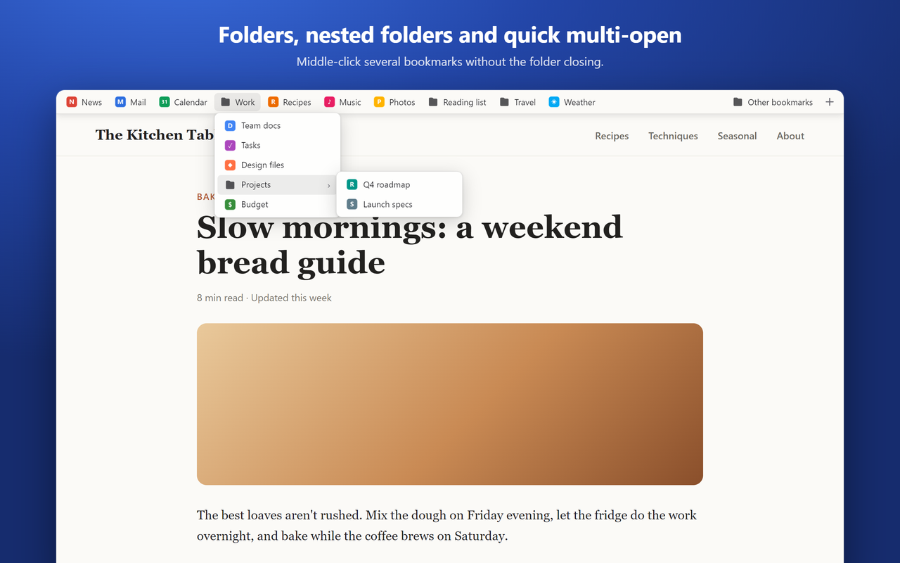 A Work folder open with a nested Projects submenu