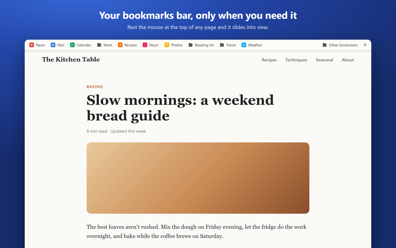 The bookmarks bar revealed at the top of a recipe blog page